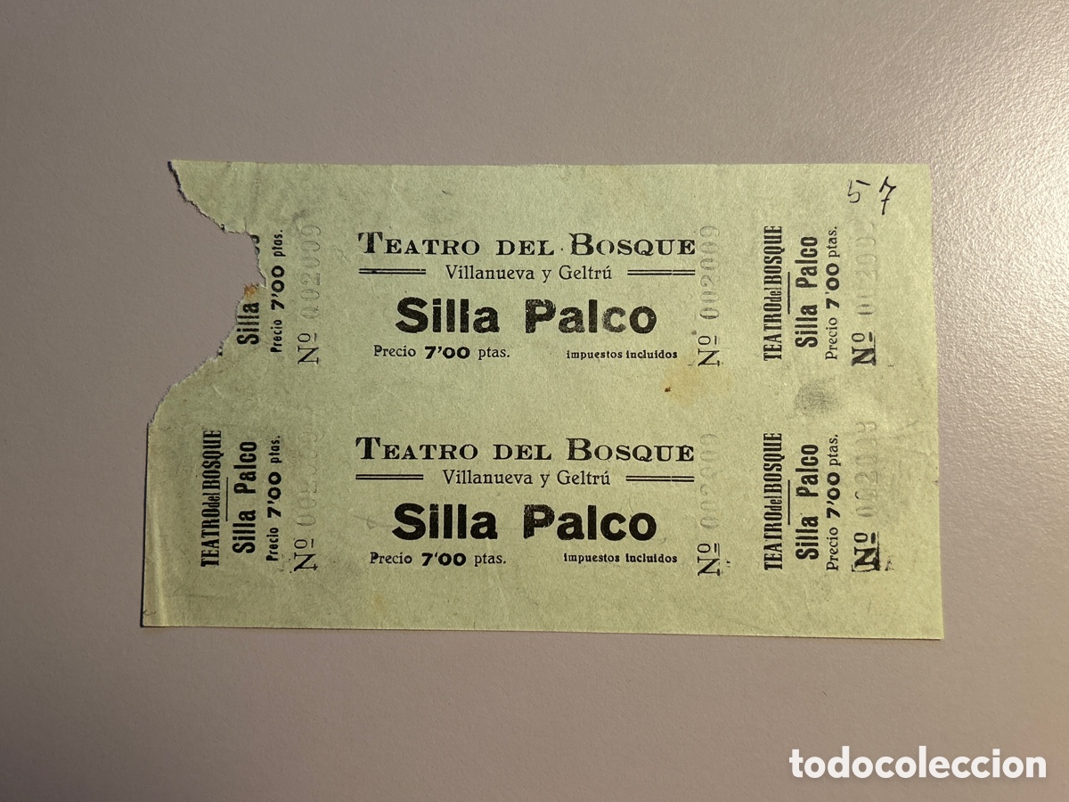 Otros art&iacute;culos de coleccionismo en papel: 2 entrades Teatro del Bosque &ndash; Vilanova i la Geltr&uacute; &ndash; Anys 1940 1950 Catalunya