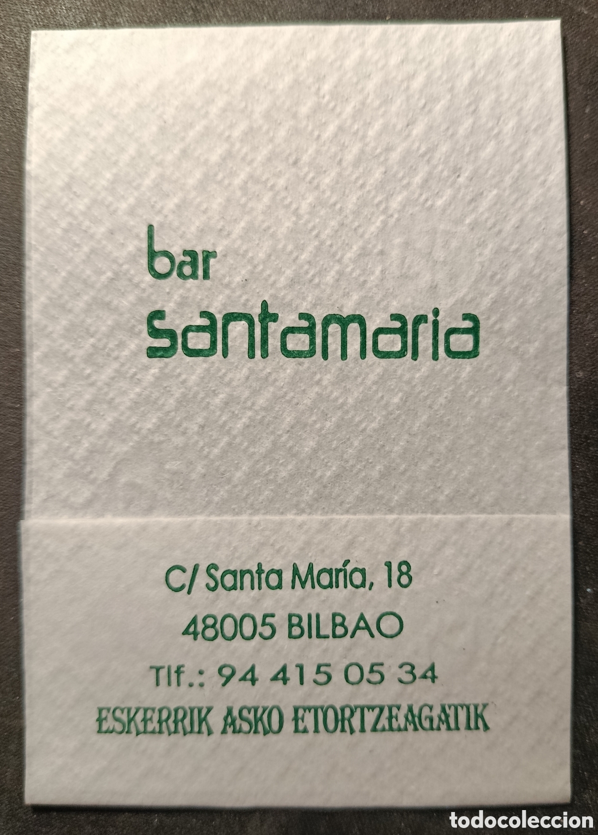Otros art&iacute;culos de coleccionismo en papel: SERVILLETA DE PAPEL BAR SANTAMAR&Iacute;A/BILBAO