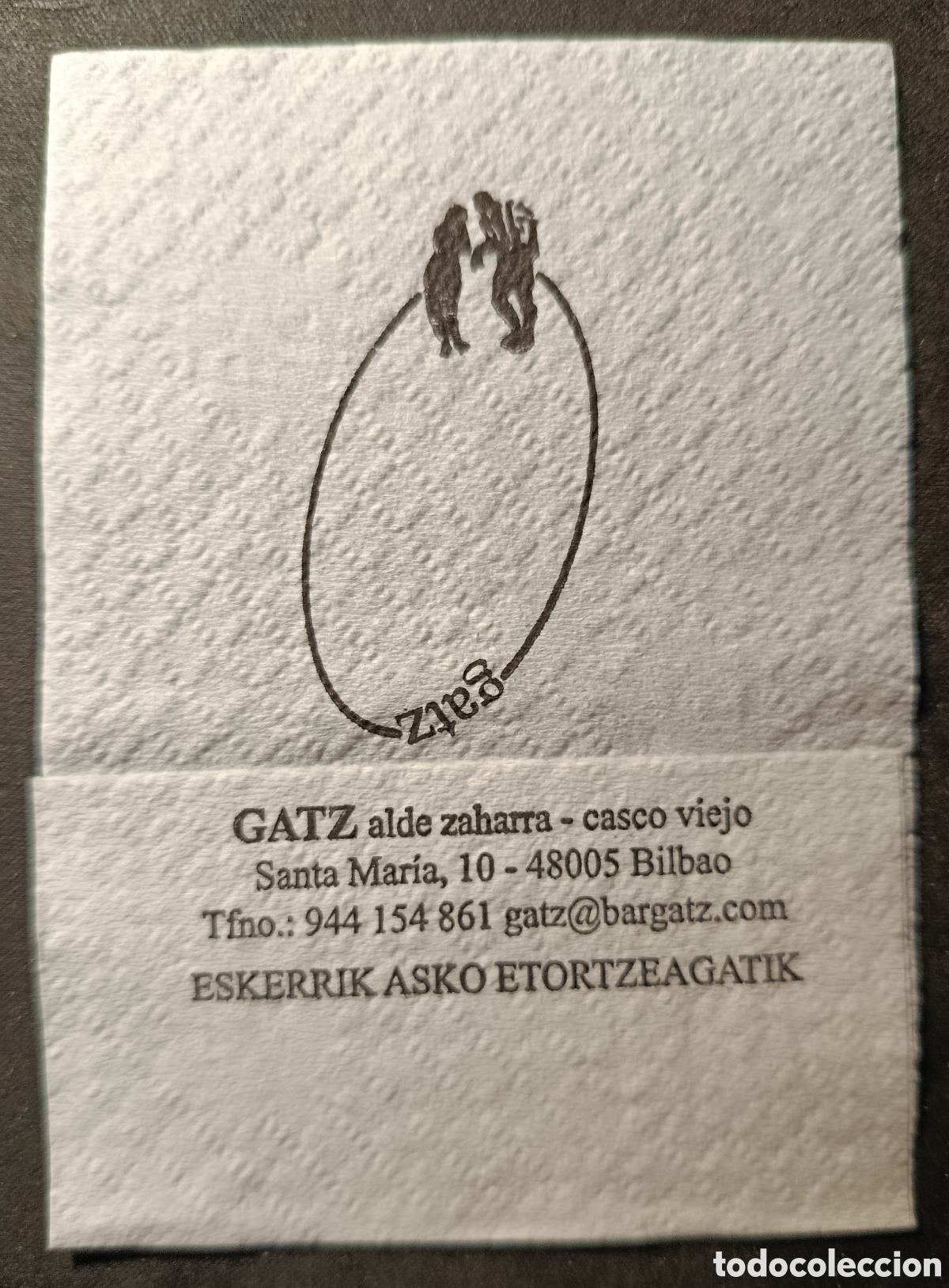 Otros art&iacute;culos de coleccionismo en papel: SERVILLETA DE PAPEL GATZ/BILBAO