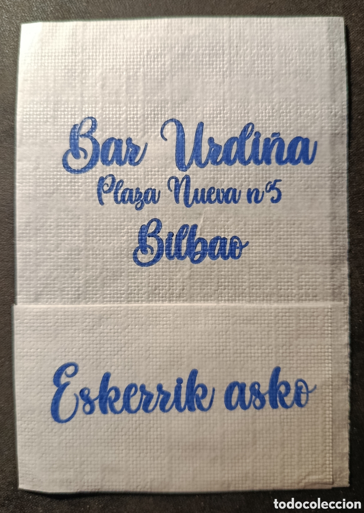 Otros art&iacute;culos de coleccionismo en papel: SERVILLETA DE PAPEL BAR URDI&Ntilde;A/BILBAO