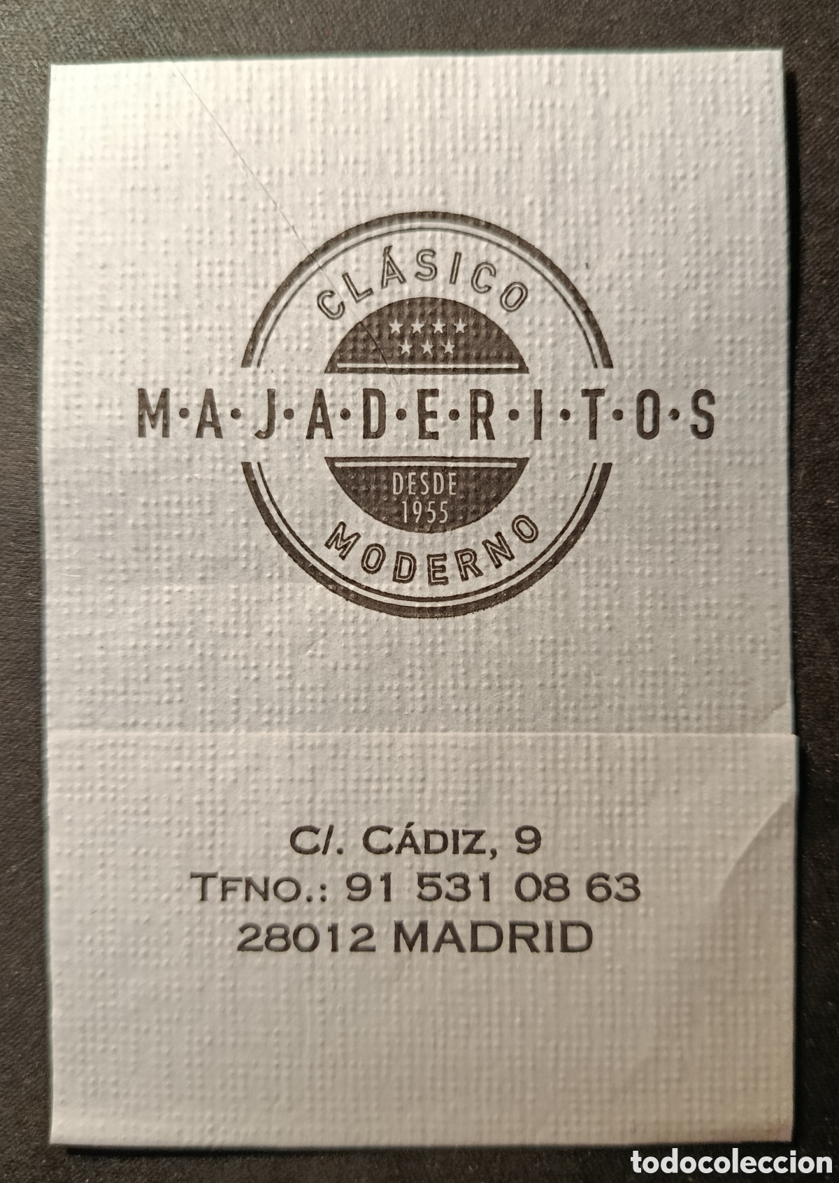 Otros art&iacute;culos de coleccionismo en papel: SERVILLETA DE PAPEL MAJADERITOS/MADRID