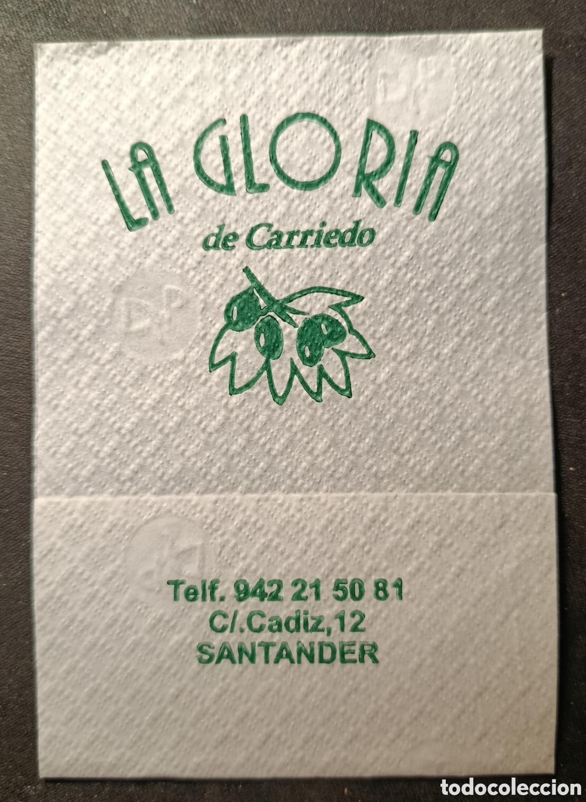 Otros art&iacute;culos de coleccionismo en papel: SERVILLETA DE PAPEL LA GLORIA/SANTANDER