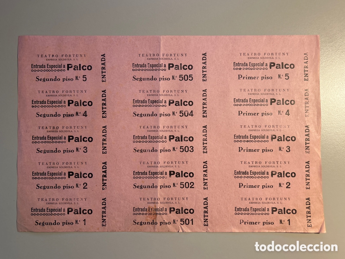 Otros art&iacute;culos de coleccionismo en papel: 15 entrades Teatro Fortuny &ndash; Reus &ndash; Palco &ndash; Anys 1940 1950