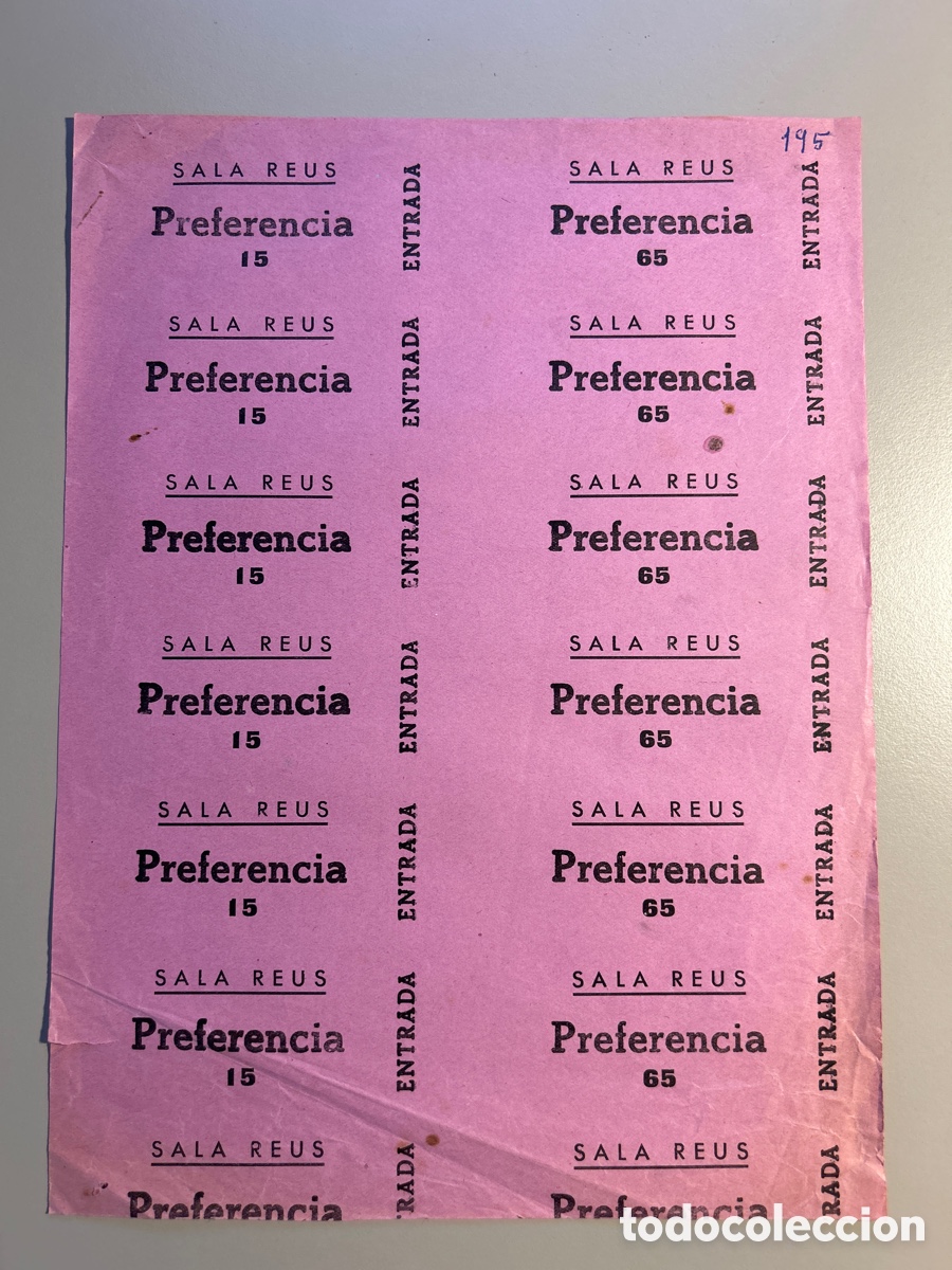 Otros art&iacute;culos de coleccionismo en papel: 12 entrades Sala Reus &ndash; Reus &ndash; Preferencia &ndash; Anys 1940 1950
