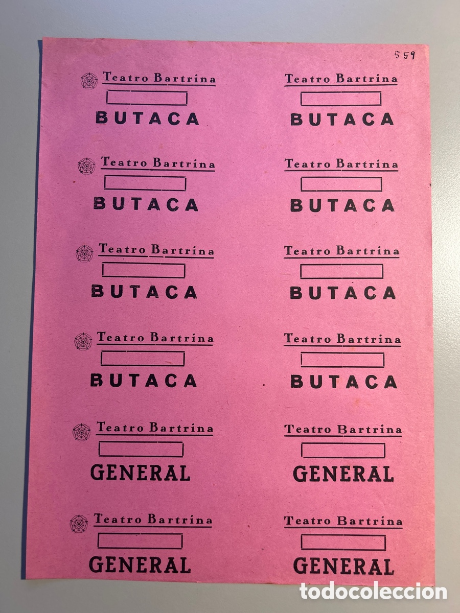 Otros art&iacute;culos de coleccionismo en papel: 12 entrades Teatro Bartrina &ndash; Reus &ndash; Anys 1940 1950