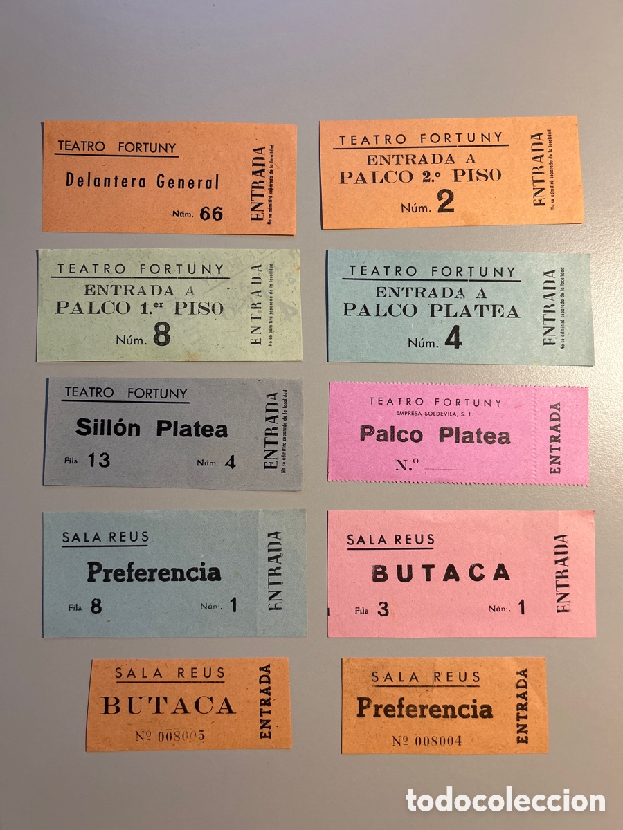 Otros art&iacute;culos de coleccionismo en papel: 10 entrades Teatre Fortuny i Sala Reus &ndash; Reus &ndash; Anys 1940 1950