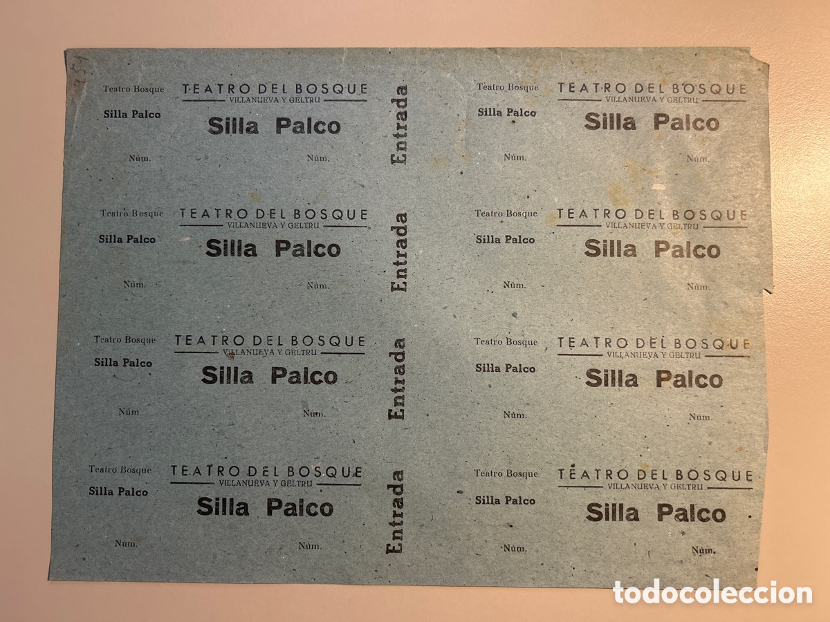 Otros art&iacute;culos de coleccionismo en papel: 8 entrades Teatro Bosque &ndash; Vilanova i la Geltr&uacute; &ndash; Silla Palco &ndash; Anys 1940 1950