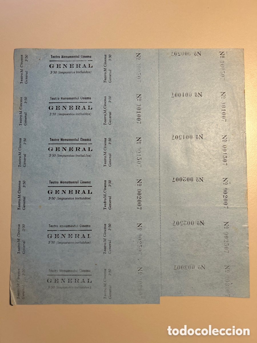 Otros art&iacute;culos de coleccionismo en papel: 6 entrades Teatro Monumental Cinema &ndash; Matar&oacute; &ndash; Anys 1940 1950
