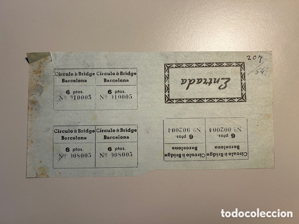 Otros art&iacute;culos de coleccionismo en papel: 4 entrades C&iacute;rculo de Bridge &ndash; Barcelona &ndash; Anys 1940 1950