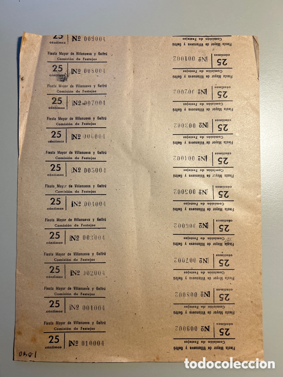 Otros art&iacute;culos de coleccionismo en papel: 18 entrades Festa Major &ndash; Vilanova i la Geltr&uacute; &ndash; Any 1940 1950