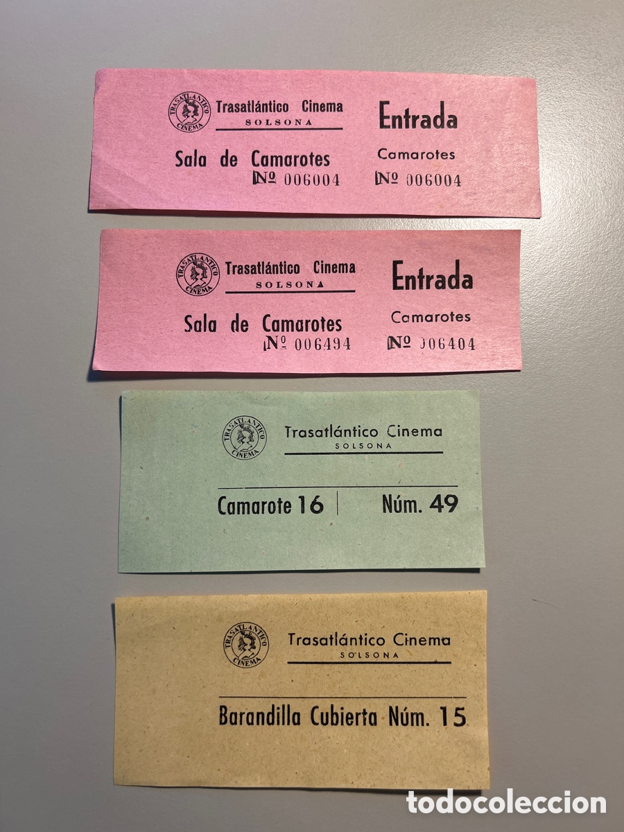 Otros art&iacute;culos de coleccionismo en papel: 4 entrades &ndash; Transatl&aacute;ntico Cinema &ndash; Solsona &ndash; Anys 1940 1950