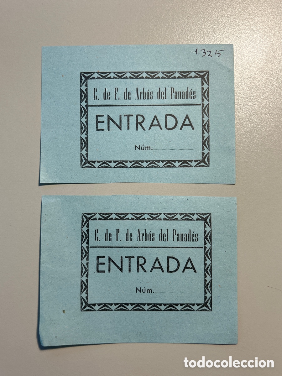 Otros art&iacute;culos de coleccionismo en papel: 2 entrades &ndash; Club de Futbol Arbo&ccedil; del Pened&egrave;s &ndash; Anys 1940 1950