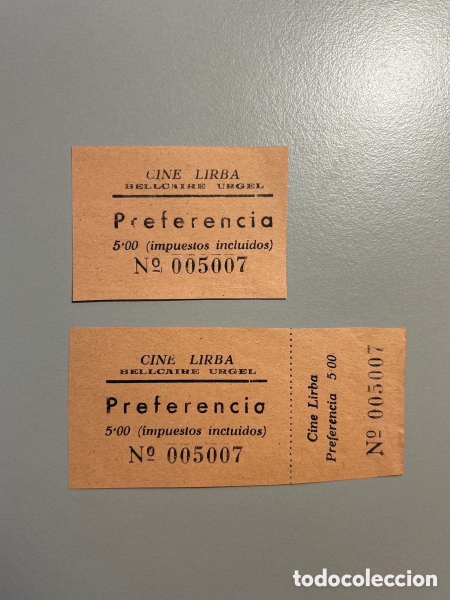 Otros art&iacute;culos de coleccionismo en papel: 2 entrades &ndash; Cine Lirba &ndash; Bellcaire Urgell &ndash; Anys 1940 1950