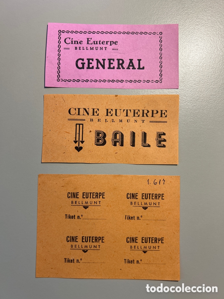 Otros art&iacute;culos de coleccionismo en papel: 2 entrades i tickets &ndash; Cine Euterpe &ndash; Bellmunt &ndash; Anys 1940 1950