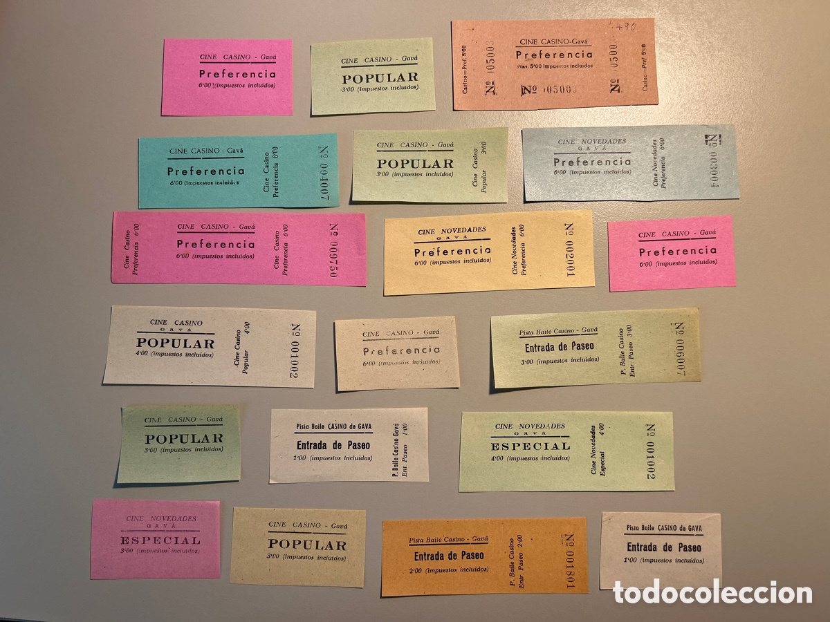 Otros art&iacute;culos de coleccionismo en papel: 19 entrades &ndash; Cine Casino i Cine Novedades &ndash; Gav&agrave; &ndash; Xerta &ndash; Anys 1940 1950