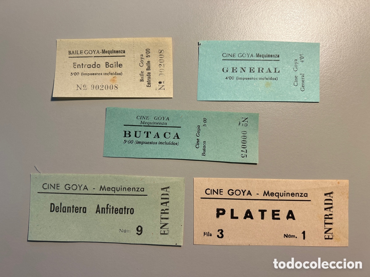 Otros art&iacute;culos de coleccionismo en papel: 5 entradas &ndash; Cine Goya &ndash; Mequinenza &ndash; Zaragoza &ndash; A&ntilde;os 1940 1950