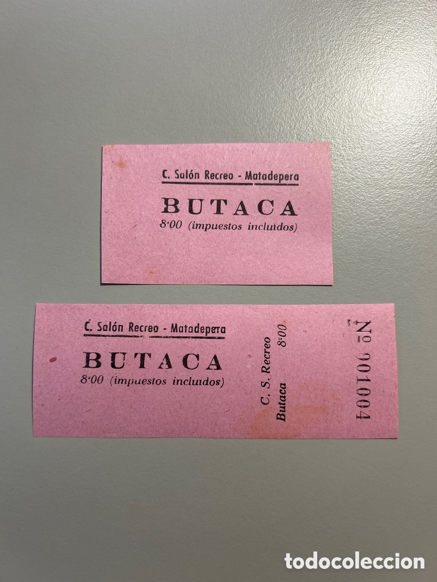 Otros art&iacute;culos de coleccionismo en papel: 2 entrades &ndash; Cine Sal&oacute;n Recreo &ndash; Matadepera &ndash; Catalunya &ndash; Anys 1940 1950