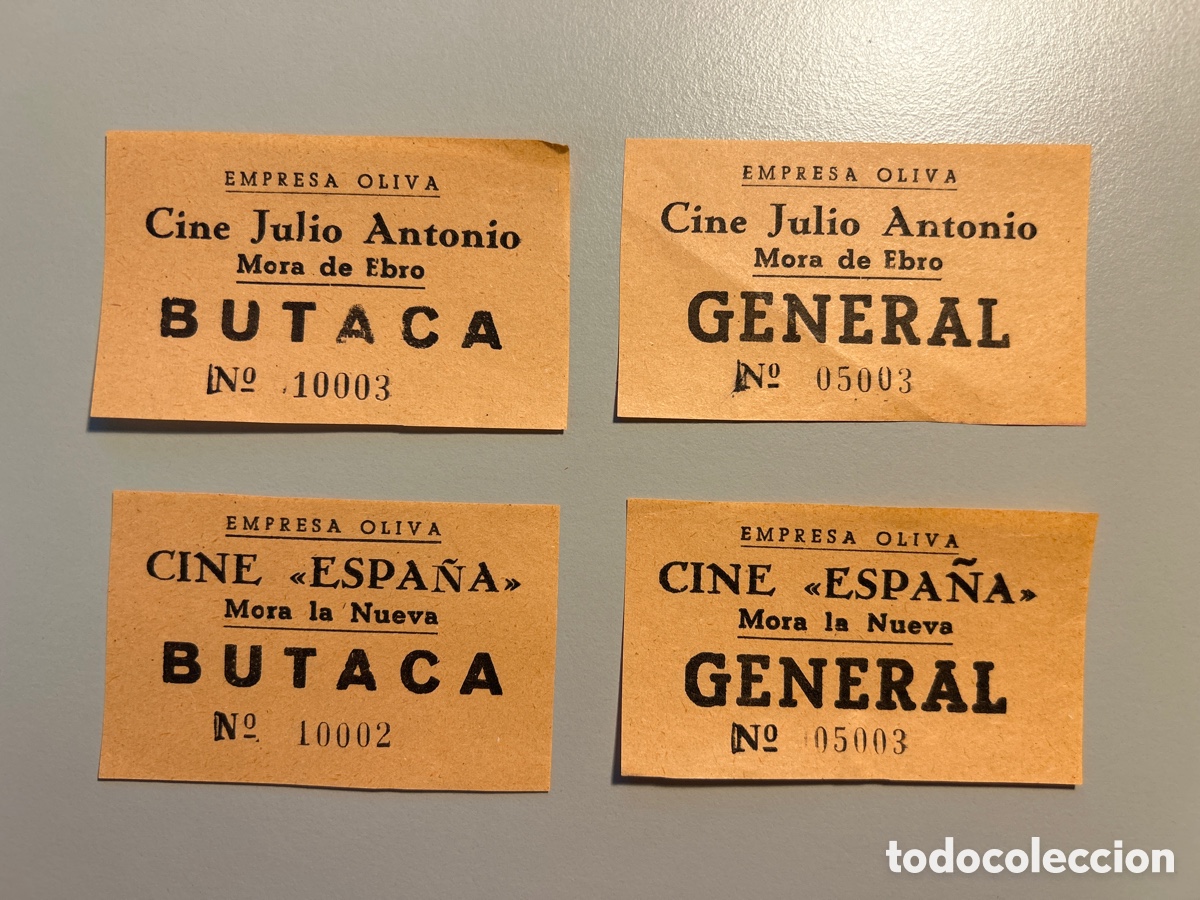 Otros art&iacute;culos de coleccionismo en papel: 4 entrades &ndash; Cine Espa&ntilde;a i Cine Julio Antonio &ndash; Mora la Nova &ndash; Ebre &ndash; Anys 1940 1950