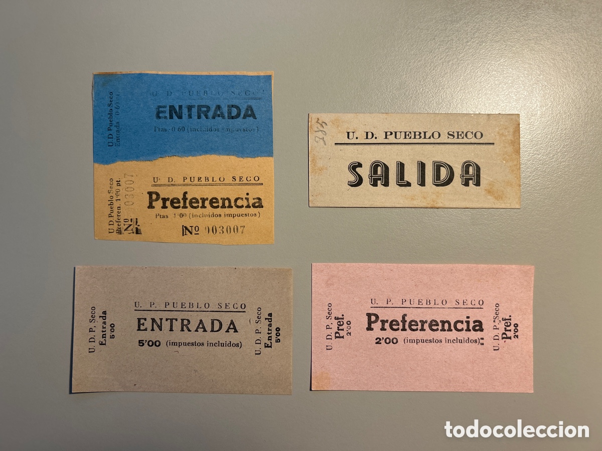 Otros art&iacute;culos de coleccionismo en papel: 6 entrades &ndash; Uni&oacute;n Deportiva Pueblo Seco &ndash; Poble Sec - Barcelona &ndash; Any 1940 1950