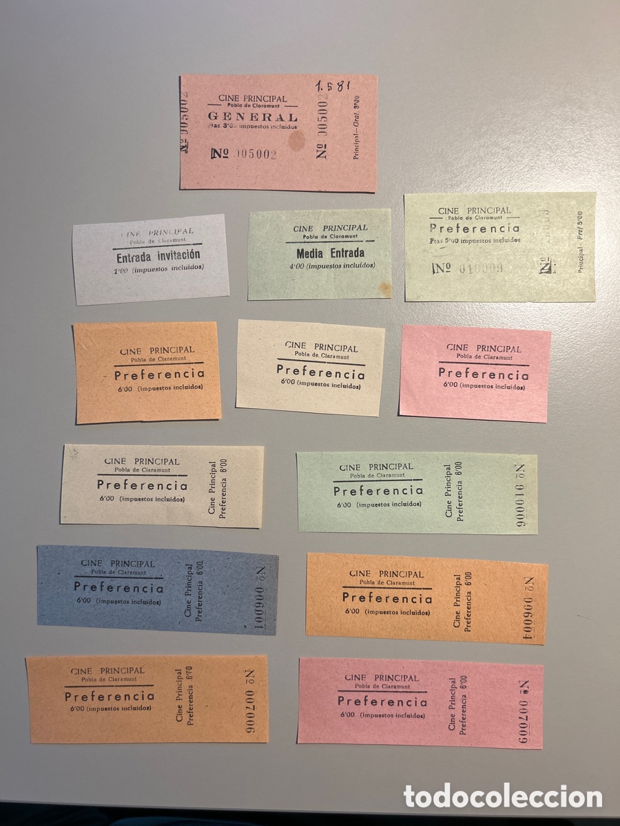 Otros art&iacute;culos de coleccionismo en papel: 13 entrades &ndash; Cine Principal &ndash; Pobla de Claramunt &ndash; Anys 1940 1950