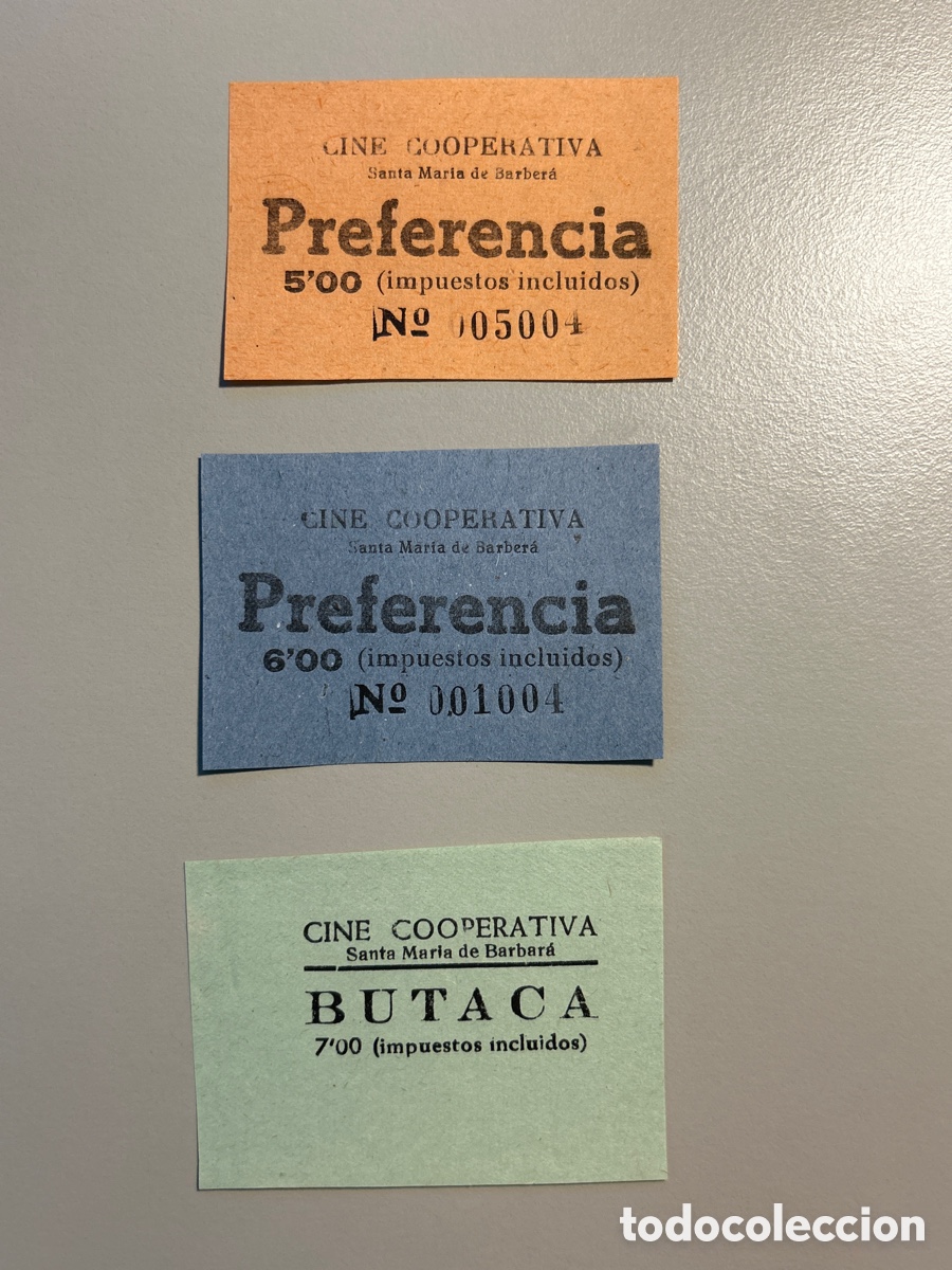 Otros art&iacute;culos de coleccionismo en papel: 3 entrades &ndash; Cine Cooperativa &ndash; Santa Maria de Barber&agrave; &ndash; Anys 1940 1950