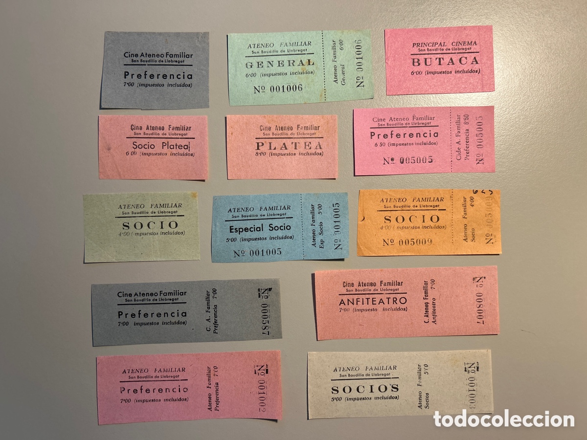 Otros art&iacute;culos de coleccionismo en papel: 13 entrades &ndash; Cine Ateneo &ndash; Sant Boi de Llobregat &ndash; Anys 1940 1950