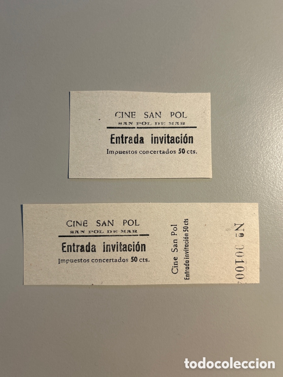 Otros art&iacute;culos de coleccionismo en papel: 2 entrades &ndash; Cine San Pol &ndash; Sant Pol de Mar &ndash; Anys 1940 1950