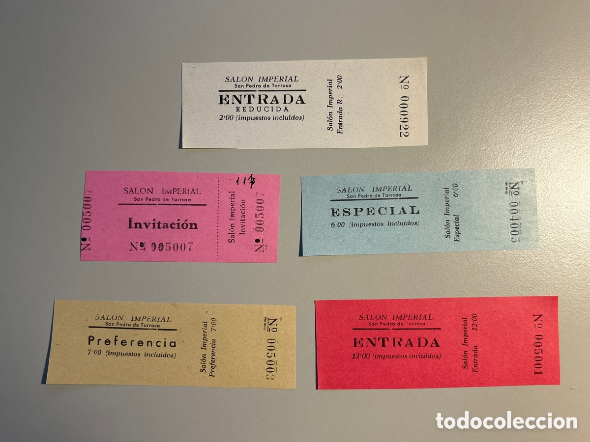 Otros art&iacute;culos de coleccionismo en papel: 5 entrades &ndash; Salon Imperial &ndash; Sant Pere de Terrassa &ndash; Anys 1940 1950