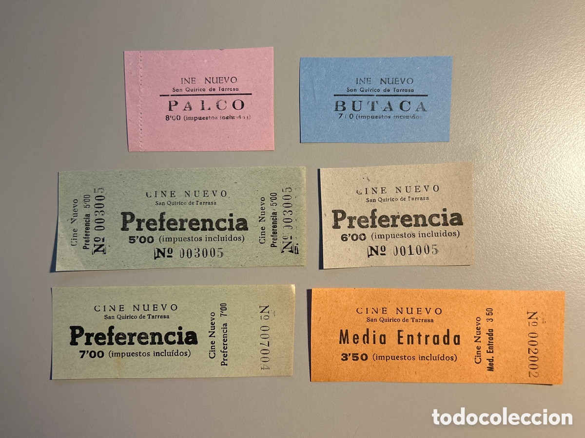 Otros art&iacute;culos de coleccionismo en papel: 6 entrades &ndash; Cine Nuevo &ndash; San Quirico de Tarrasa &ndash; Sant Quirze del Vall&egrave;s &ndash; anys 1940 1950