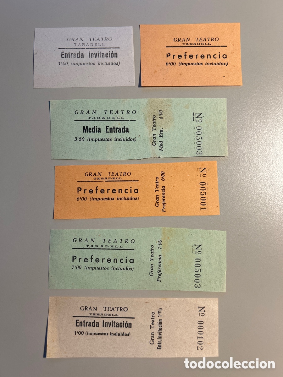 Altri oggetti di carta: 6 entrades &ndash; Gran Teatro &ndash; Taradell &ndash; Anys 1940 1950