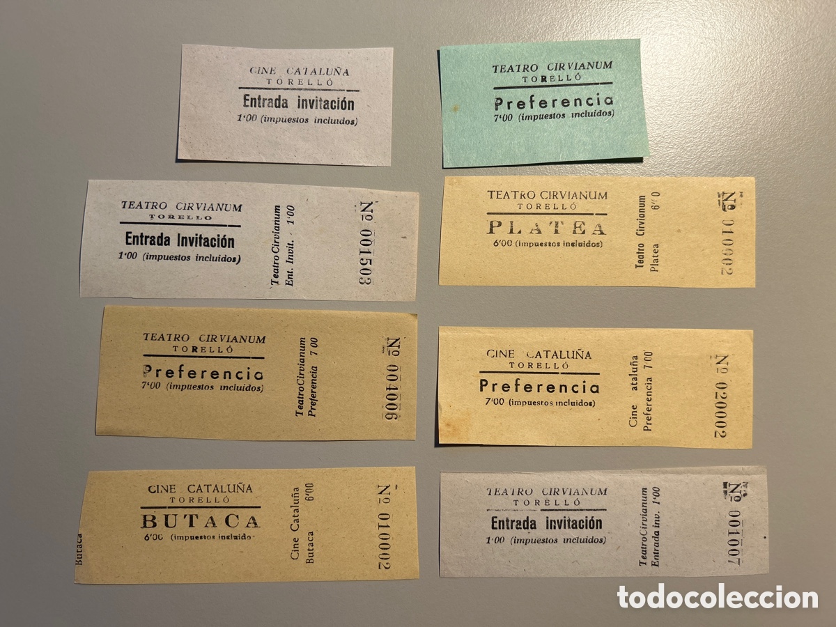 Sammelleidenschaft Andere Papierartikel: 8 entrades &ndash; Cine Catalu&ntilde;a i Cine Cirvianum &ndash; Torell&oacute; &ndash; Anys 1940 1950