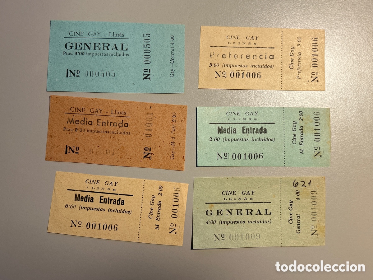 Otros art&iacute;culos de coleccionismo en papel: 4 entrades &ndash; Cine Gay &ndash; Llin&agrave;s &ndash; Anys 1940 1950
