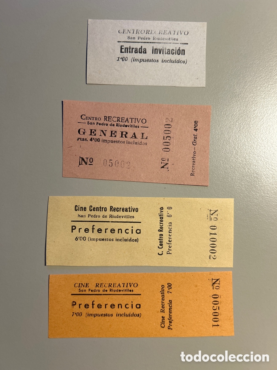 Otros art&iacute;culos de coleccionismo en papel: 4 entrades &ndash; Cine Centro Recreativo &ndash; Sant Pere de Riudevitlles &ndash; Anys 1940 1950