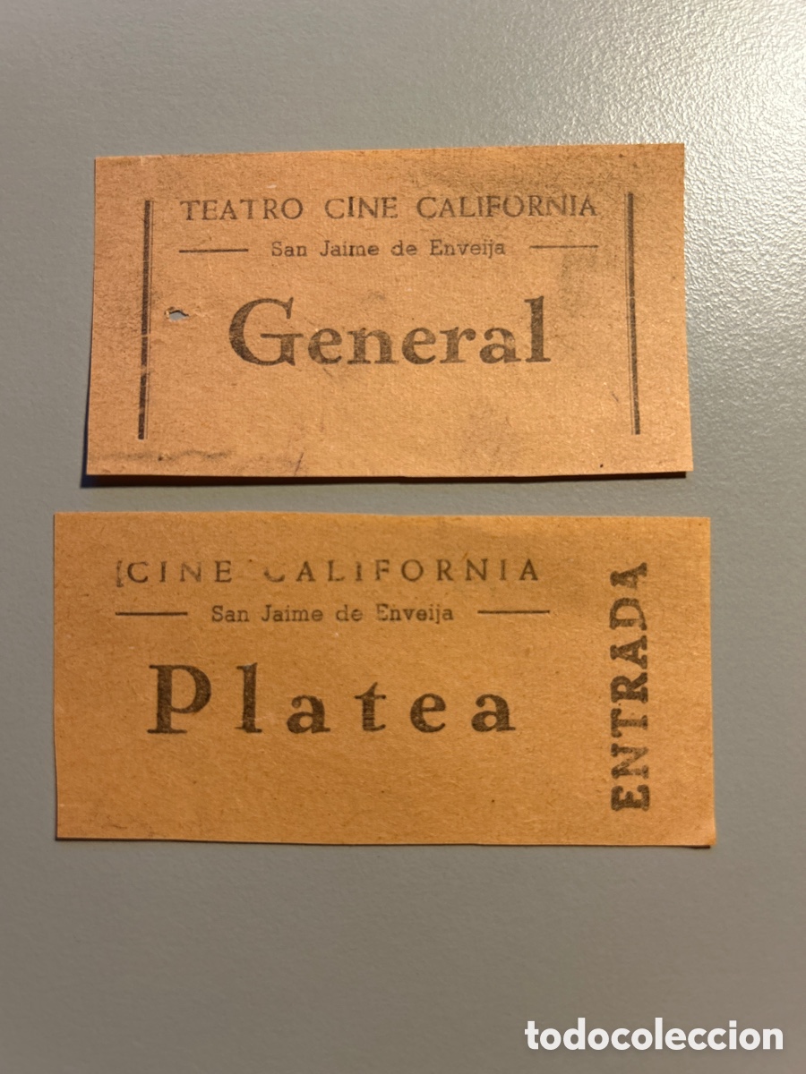 Otros art&iacute;culos de coleccionismo en papel: 2 entrades &ndash; Teatre Cine California &ndash; Sant Jaume d ' Enveja &ndash; Anys 1940 1950