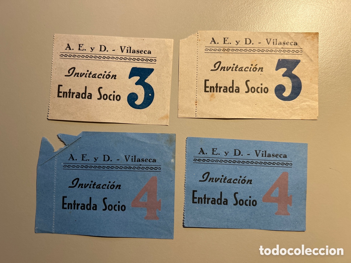 Otros art&iacute;culos de coleccionismo en papel: 4 entrades invitacions &ndash; Cine Ateneo de Educaci&oacute;n y Descanso &ndash; Vilaseca &ndash; Anys 1940 1950