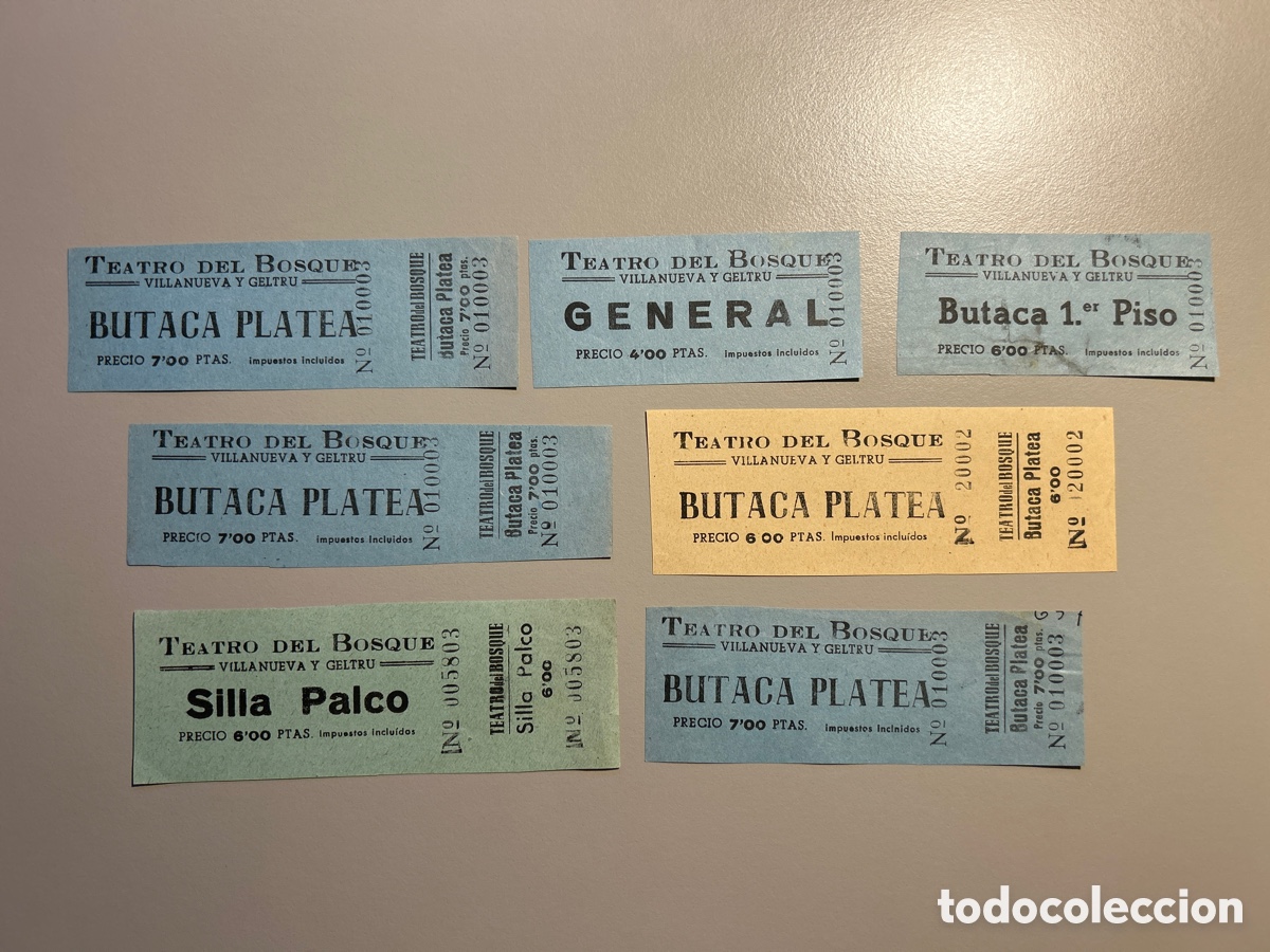 Otros art&iacute;culos de coleccionismo en papel: 7 entrades &ndash; Teatro del Bosque &ndash; Vilanova i la Geltr&uacute; &ndash; Anys 1940 1950