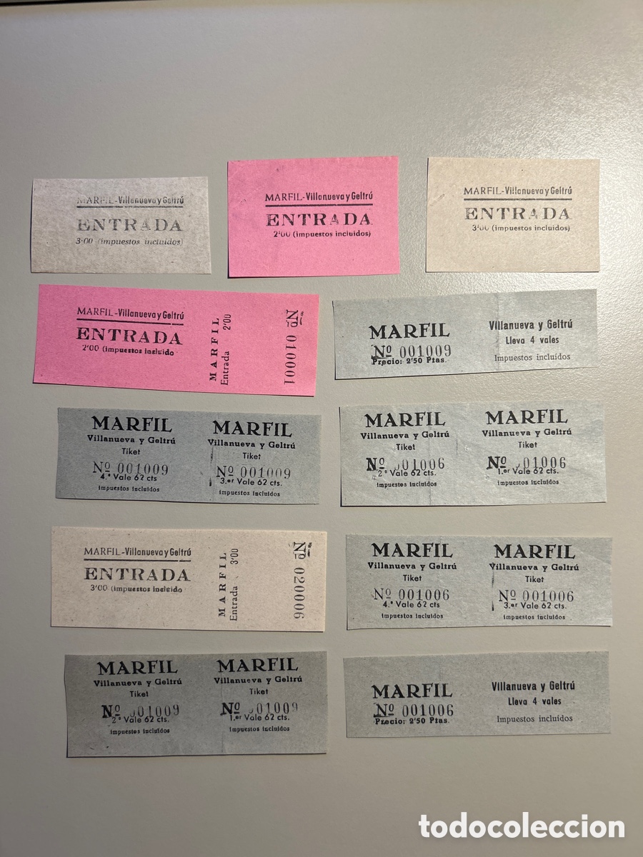 Otros art&iacute;culos de coleccionismo en papel: 11 entrades &ndash; Cine Marfil &ndash; Vilanova i la Geltr&uacute; &ndash; Anys 1940 1950