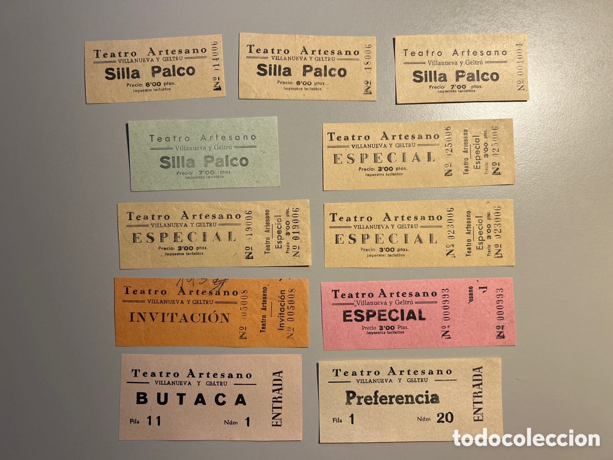 Otros art&iacute;culos de coleccionismo en papel: 11 entrades &ndash; Cine Artesano &ndash; Vilanova i la Geltr&uacute; &ndash; Anys 1940 1950