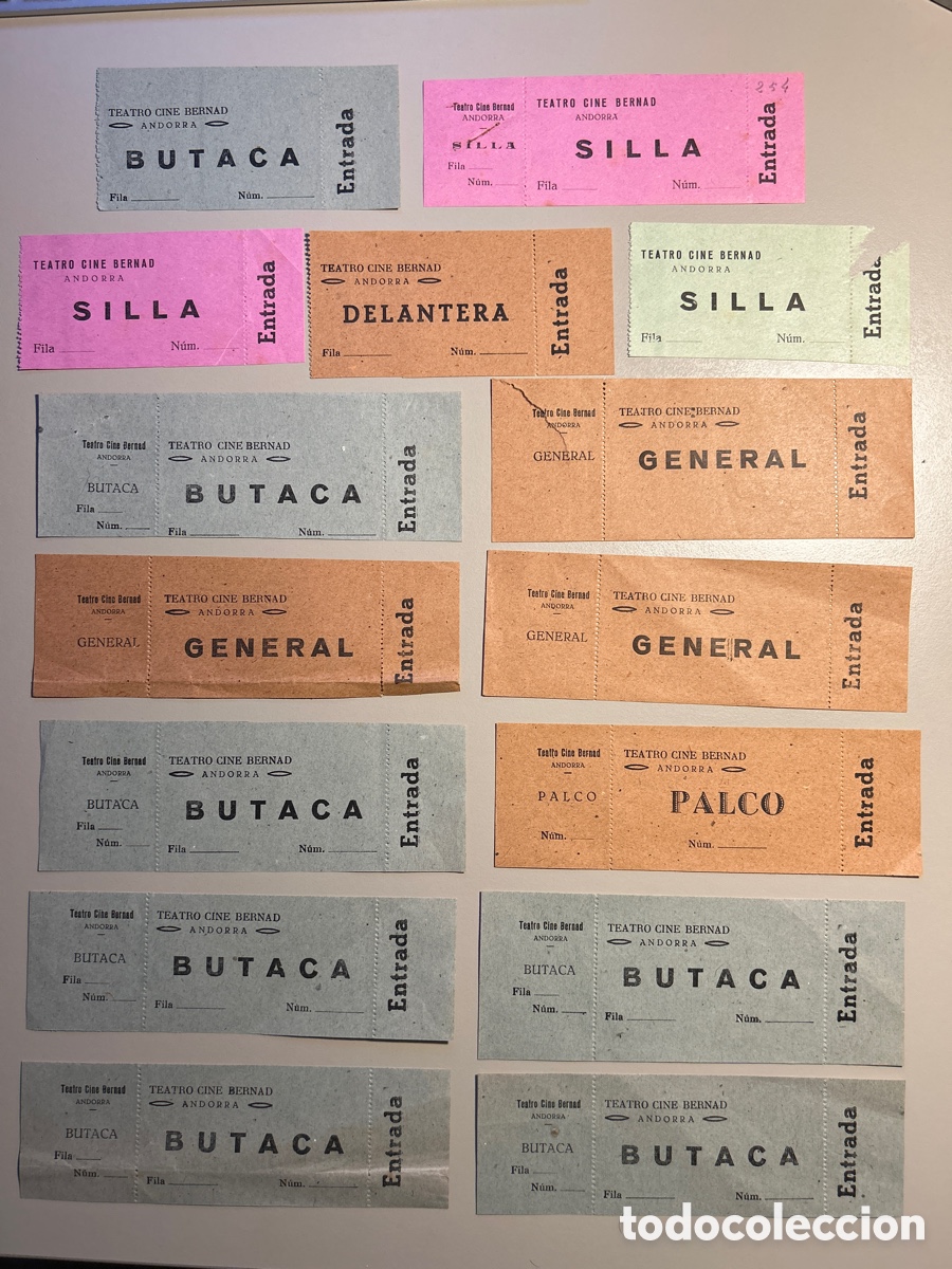 Otros art&iacute;culos de coleccionismo en papel: 15 entradas &ndash; Teatro Cine Bernad &ndash; Andorra - Arag&oacute;n &ndash; A&ntilde;os 1940 1950