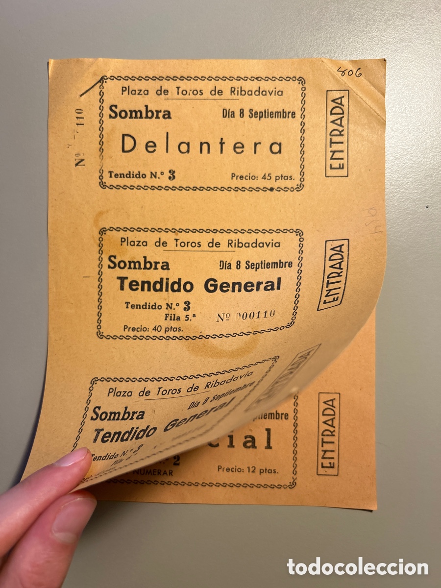 Otros art&iacute;culos de coleccionismo en papel: 6 entradas &ndash; Plaza de toros &ndash; Ribadavia &ndash; Sol y Sombra &ndash; Ourense &ndash; Galicia &ndash;A&ntilde;os 1940 1950