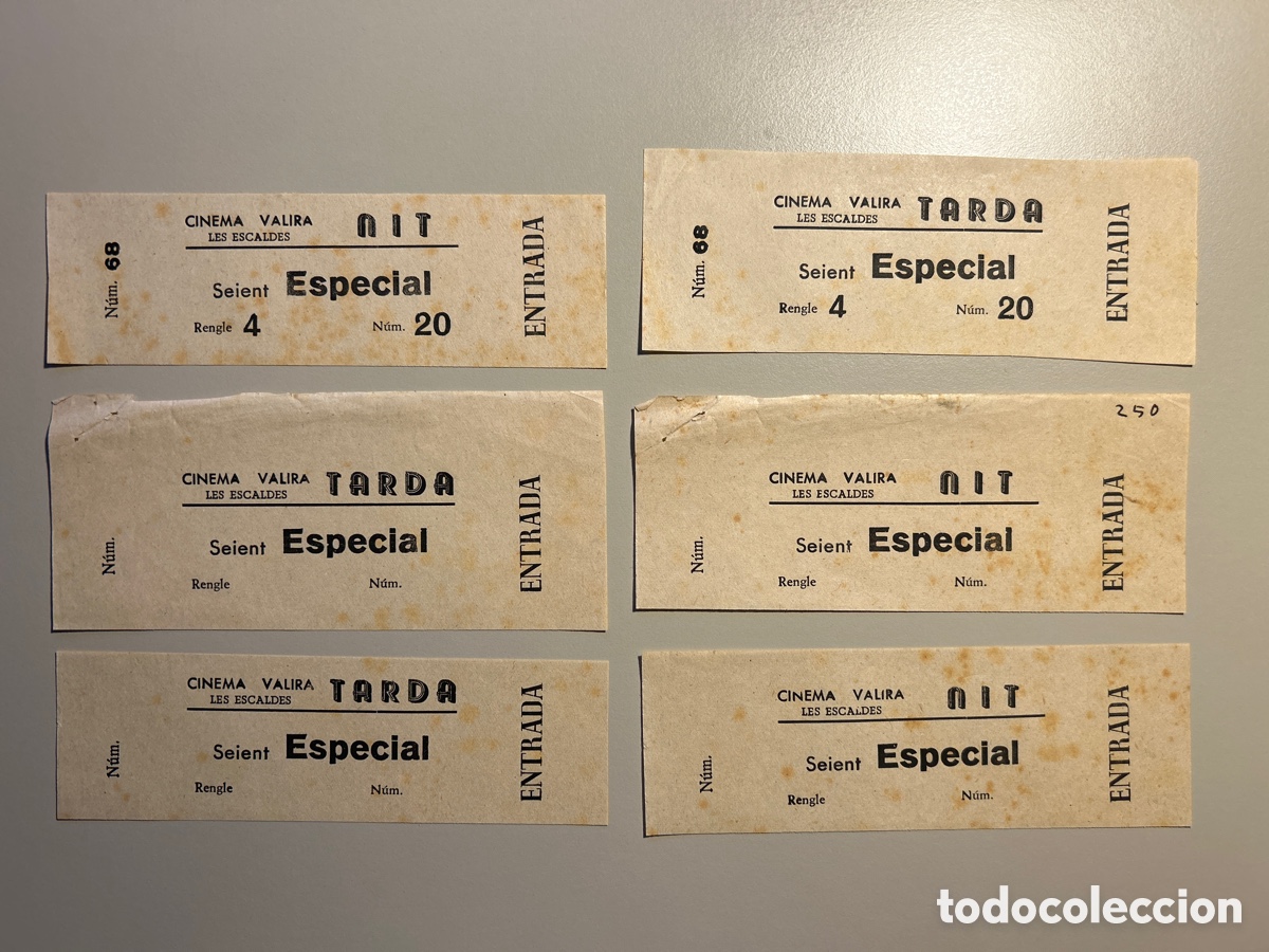 Otros art&iacute;culos de coleccionismo en papel: 6 entrades &ndash; Cinema Valira &ndash; Les Escales &ndash; Andorra &ndash; Anys 1940 1950