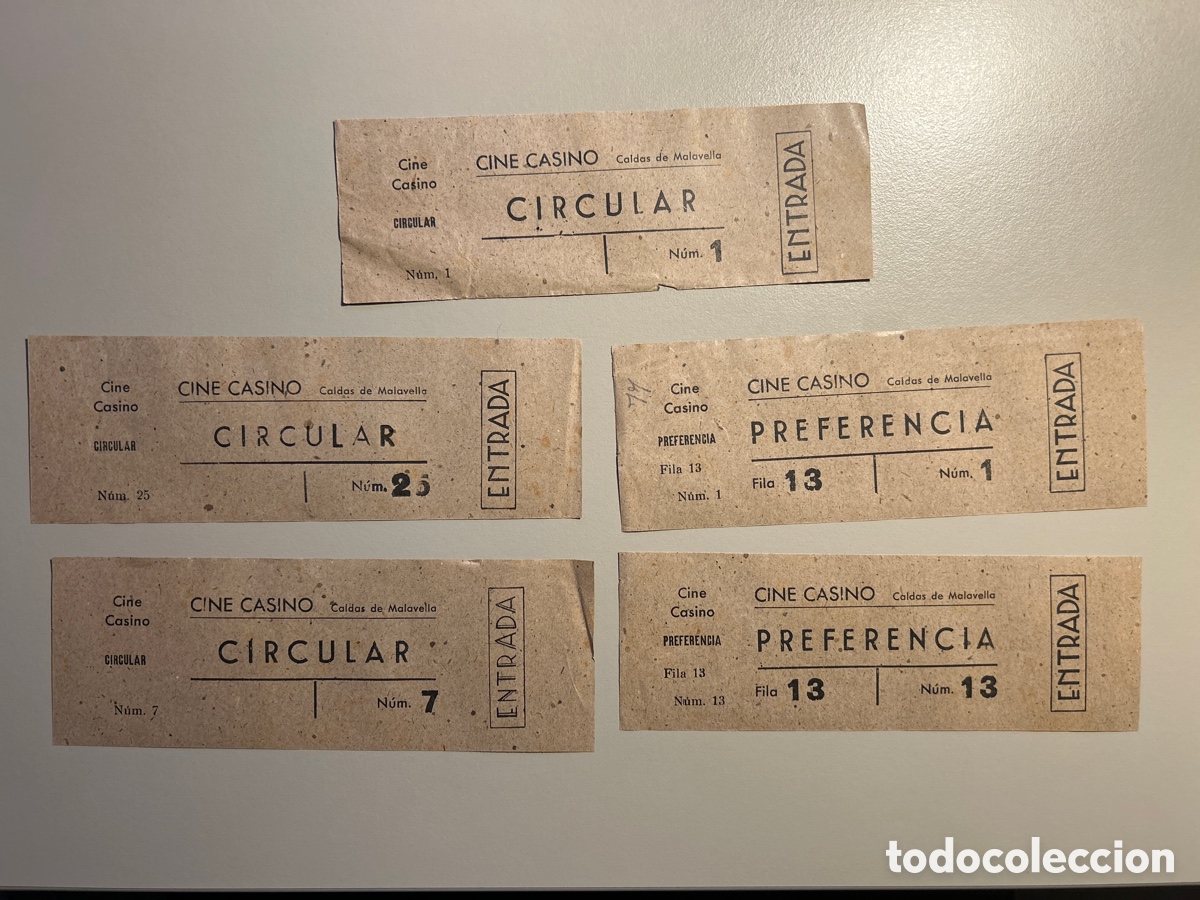Otros art&iacute;culos de coleccionismo en papel: 5 entrades &ndash; Cine Casino &ndash; Caldes de Malavella &ndash; Girona &ndash; Anys 1940 1950