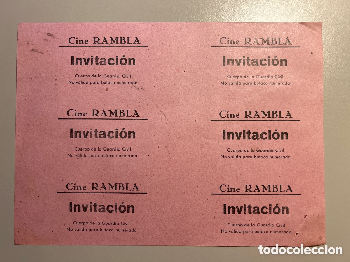 Otros art&iacute;culos de coleccionismo en papel: 6 entradas &ndash; Cine Rambla &ndash; Invitaci&oacute;n Cuerpo de la Guardia Civil &ndash; A&ntilde;os 1940 1950