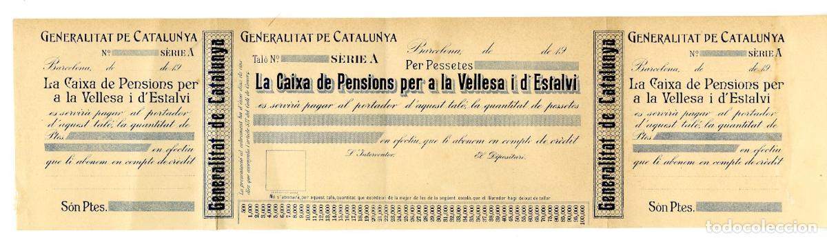 Otros art&iacute;culos de coleccionismo en papel: Generalitat de Catalu&ntilde;a La Caixa de Pensions per la Vellesa i d'Estalvi