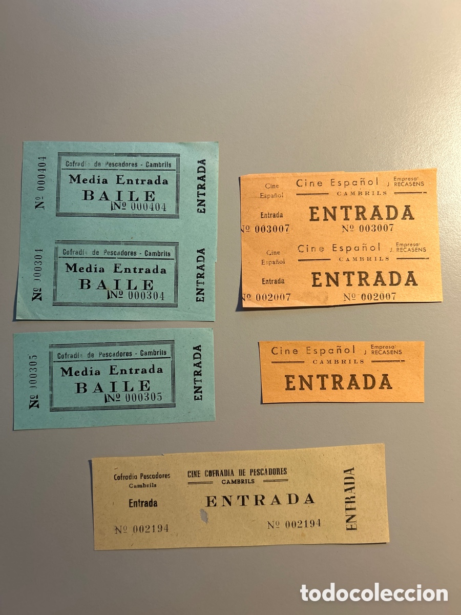 Otros art&iacute;culos de coleccionismo en papel: 7 entrades &ndash; Cine Espa&ntilde;ol i Cofradia de Pescadors &ndash; Cambrils &ndash; Anys 1940 1950