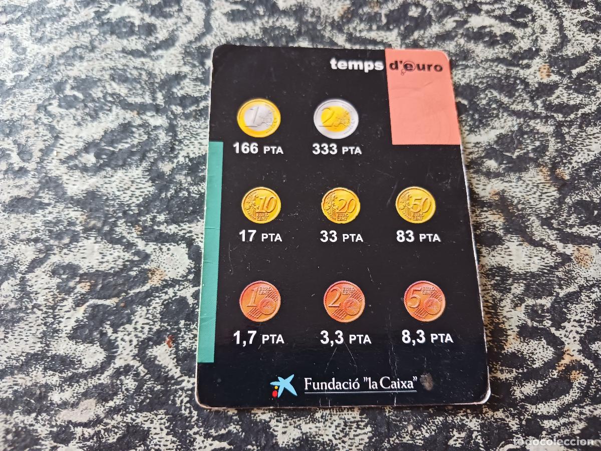 Otros art&iacute;culos de coleccionismo en papel: tarjeta de fundacio la caixa con los billetes y monedas del euro a pesetas