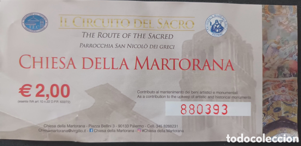 Otros art&iacute;culos de coleccionismo en papel: ENTRADA IGLESIA DE MARTORANA