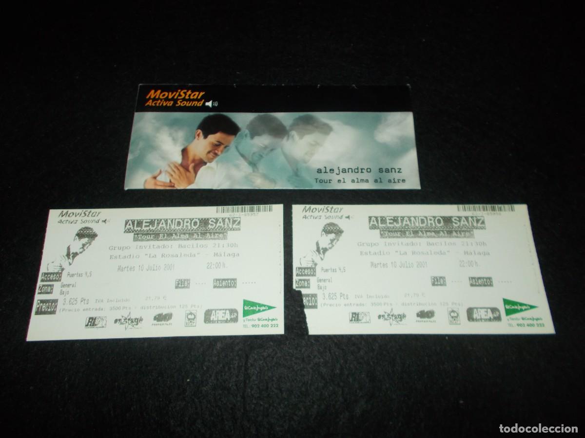Otros art&iacute;culos de coleccionismo en papel: 2 Entrada y Sobre CONCIERTO ALEJANDRO SANZ Tour El Alma Al Aire 2001. La Rosaleda M&aacute;laga. M&uacute;sica