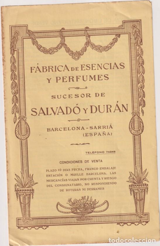 Otros art&iacute;culos de coleccionismo en papel: Fabrica de Esencias y perfumes Sucesor de Salvad&oacute; y Dur&aacute;n (Perfumistas de Principios de Siglo) Doble