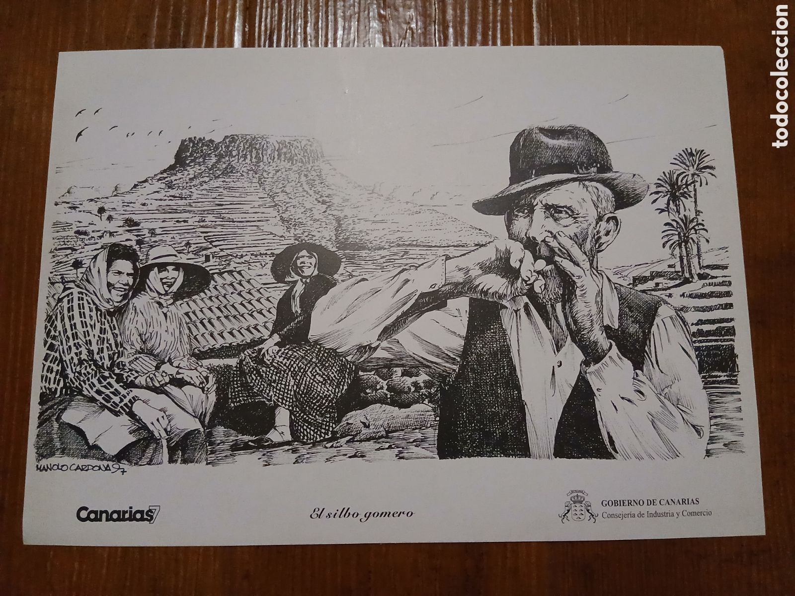 Otros art&iacute;culos de coleccionismo en papel: L&aacute;minas Labores Canarias -El Silbo Gomero- Canarias 7 -35x25cm- 1983